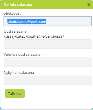 sähköpostin sekä salasanan vaihtaminen Jaan tietoni tilin sisällä -valinta