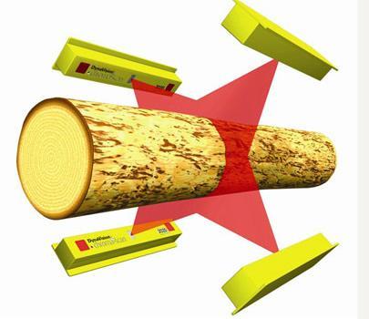 19 saapuu mittauskehikkoon, kuvataan kameroilla lasersäteiden heijastumaa tukin pinnasta. Näin tukista saadaan muodostettua kolmiulotteinen malli (kuva 6). (Sipi 2009, 75.) KUVA 6.