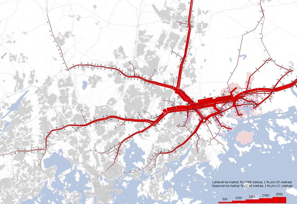 Östersundomista lähtevien ja saapuvien henkilöautomatkojen