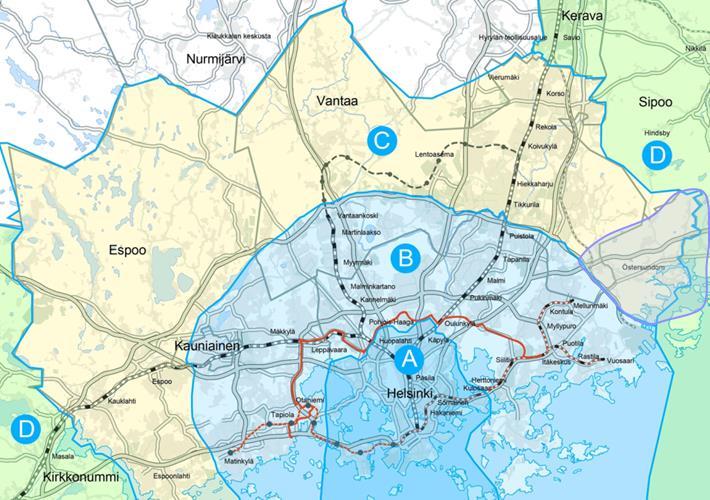 2. Joukkoliikenteen taksavyöhykkeiden muutos Toimenpide Perusskenaariossa yleiskaava-alueen Vantaan ja Helsingin osat kuuluvat tulevaan vyöhykkeeseen C ja Sipoon puoleinen osa tulevaan vyöhykkeeseen