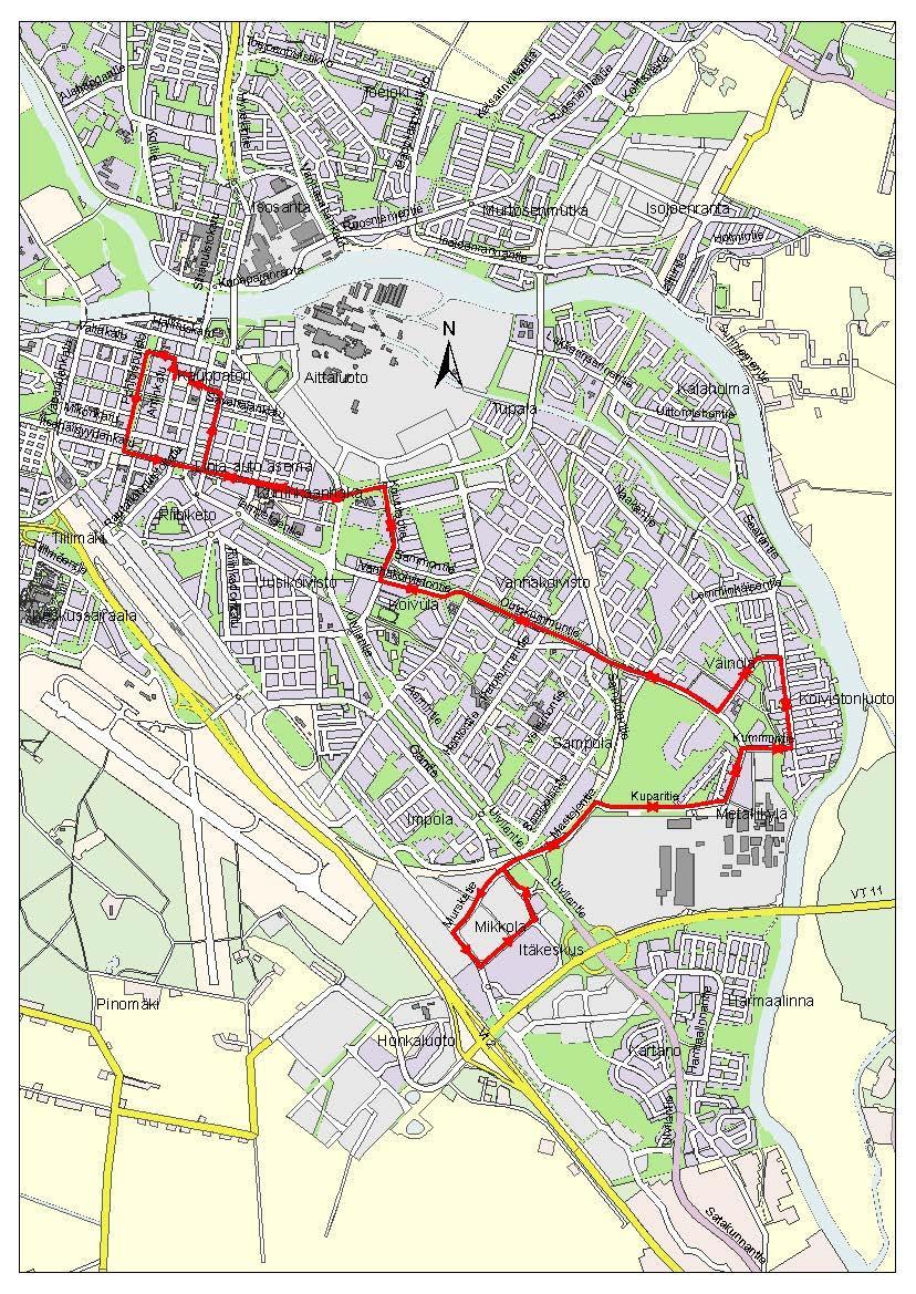 Linja 3 Itäkeskus, alue on palvelutasoluokkaa IV. Linja palvelee asukkaita alueella Herralahti, Koivula, Väinölä, Koivistonluoto ja Mikkola.