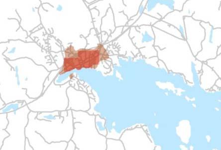 KELTINMÄKI KUOKKALA Keskusten ytimet* Keskeinen joukkoliikennekäytävä V1 vyöhyke V2 vyöhyke V1+V2 vyöhykkeet yhteensä Osuus valmistuneista kerros ja rivitaloasunnoista