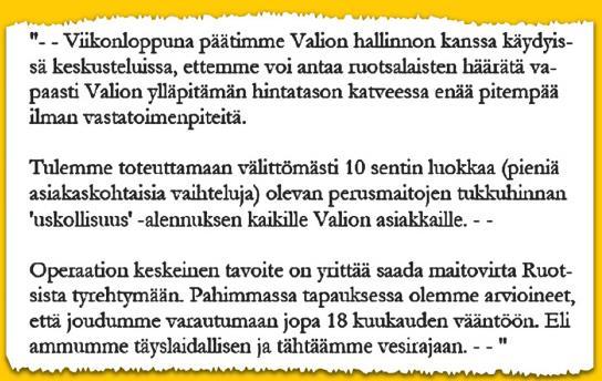 Valion toimitusjohtajan sähköposti MTK:n puheenjohtajalle