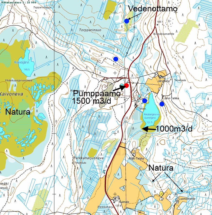 Pohjaveden ottaminen Tapaus Karhukangas Natura-alueet lännessä Naturajoki etelässä Lähdeperäinen suojärvi, jonka valuma-alue todella pieni