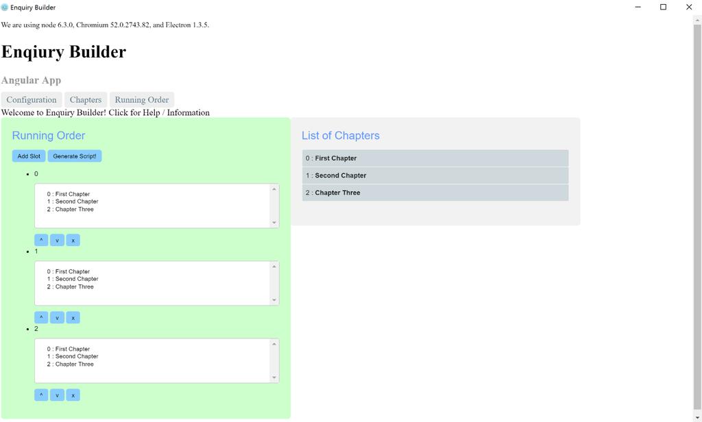 Suoritusjärjestys Enquiry Builder Angular App Configuration Chapters Running order Welcome to Enquiry Builder!