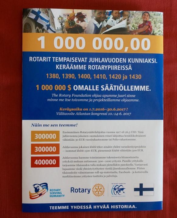 17 7. Uudistuva rotary ja julkisuuskuva Perustettiin työryhmä, johon kuuluvat DG, IPDG, DGE ja DGN. Sen tehtävänä on suunnitella piirin toimintaa, jotta syntyy jäntevä jatkumo vuodesta toiseen.