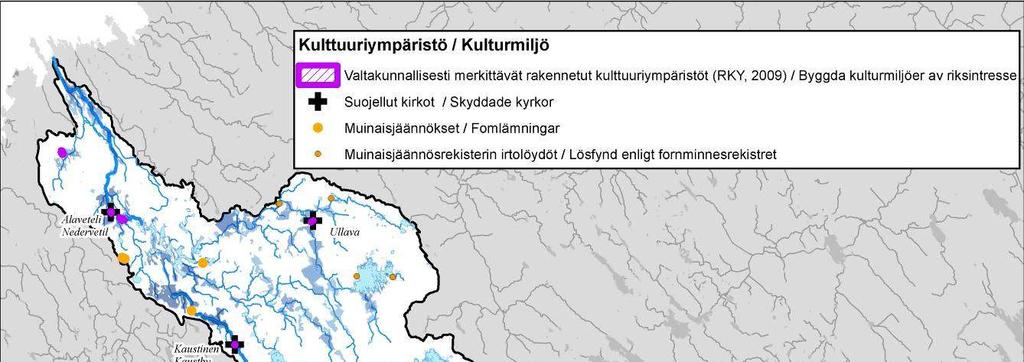 Kuva 10. Kulttuuriympäristökohteet Perhonjoen vesistöalueella ( SYKE, ELY-keskukset; Museovirasto 2009) 2.