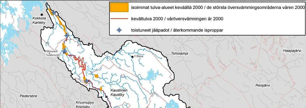 Kuva 15. Perhonjoen vesistöalueella esiintyneet tulvat. ( SYKE; Etelä-Pohjanmaan elinkeino-, liikenne- ja ympäristökeskus) 3.