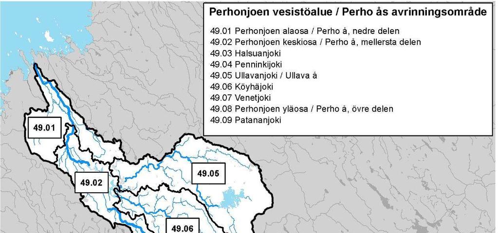 Kuva 4. Perhonjoen vesistöalueen 2. jakovaiheen valuma-alueet.