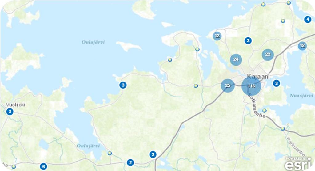 10 Kyselyyn vastanneista työssäkäyvistä (n=147) 52 % työskentelee ydinkeskustan alueella. Keskussairaalan alueella työskenteleviä on 10 %.