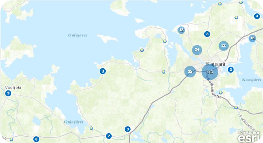 10 Kyselyyn vastanneista työssäkäyvistä (n=147) 52 % työskentelee ydinkeskustan alueella. Keskussairaalan alueella työskenteleviä on 10 %.