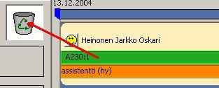 3 Varauksen poisto Varaus voidaan poistaa vetämällä se joko henkilöosiosta tai huoneosiosta roskakoriin (kuva 12). Kuva 12.