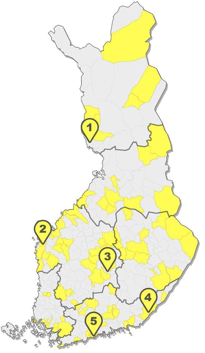 Haastattelukunnat: Tornio, Maalahti, Jyväskylä, Lappeenranta, Helsinki.