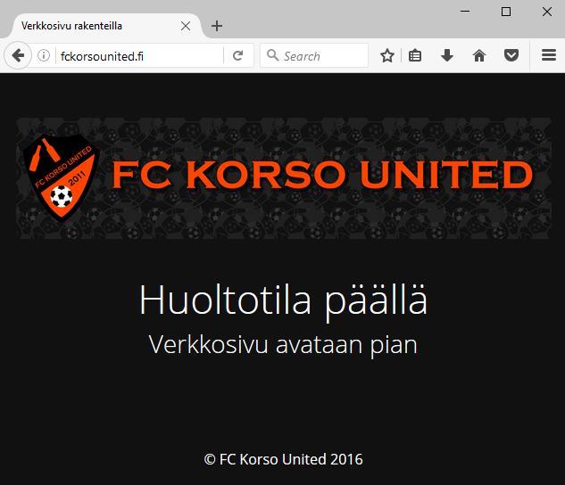 Kuva 3. Sivuston näkymä, kun huoltotila on kytketty päälle Sivustolle asennettiin SportsPress-lisäosa. SportsPress on suunniteltu urheiluseurojen ja urheilusarjojen kotisivujen toteutukseen.