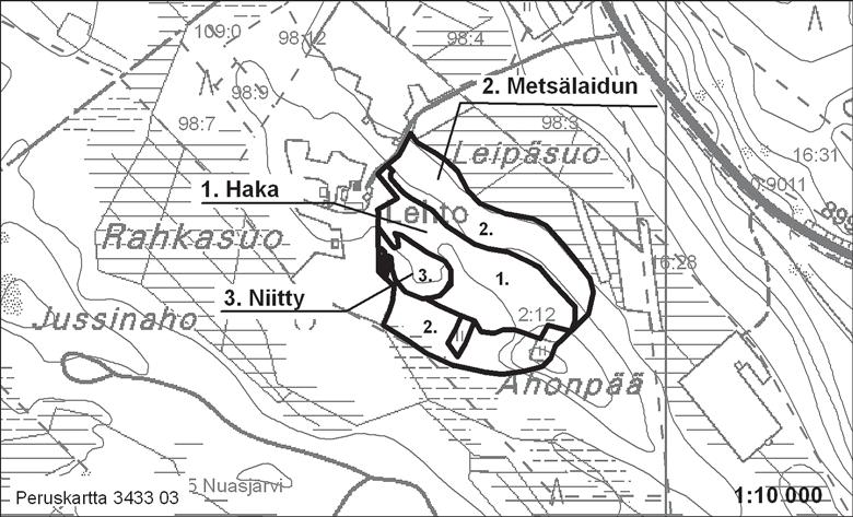 Lehdon laidun 15 SOTKAMO, Uuden Kaura-ahon laidun Peruskarttalehti: 3433 07 Yhtenäiskoordinaatit: ykp:yki 71039:35646, akp:aki 71040:35640 7,7 ha Inventointivuosi: 2003 Arvoluokka: M haka,