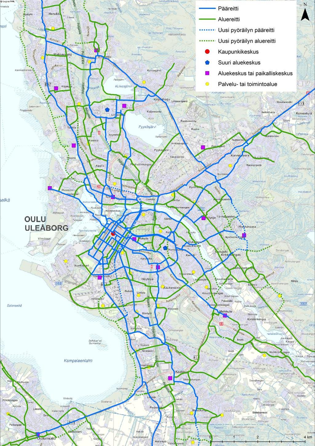 OULUN SEUDUN PYÖRÄILYN TAVOITEVERKKO 2030 Pyöräilyn pääreitti / uusi pyöräilyn pääreitti Pyöräilyn pääreitti yhdistää suuret aluekeskukset kaupunkikeskukseen sekä pyöräilyn saavutettavuusalueella