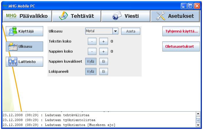 4.1.1 Käyttöliittymän ulkoasu 8 Swing komponenttien oletusulkoasu on Metal, jonka Sun on kehittänyt käyttöympäristöriippumattomaksi.