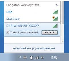 Windows Vista tai Windows 7 Windows 7 - ja Vista tietokoneessa klikkaa WLAN-verkon kuuluvuuspalkkeja Windowsin oikeasta alakulmasta.