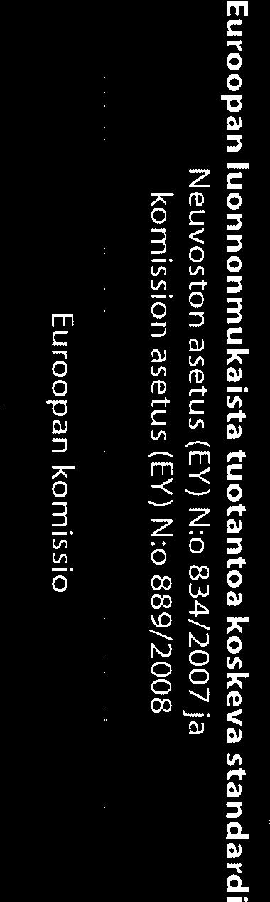 Euroopan luonnon mukaista tuotantoa koskeva standardi Neuvoston asetus (EY) N:o 834/2007 ja komission asetus (EY) N:o 889/2008 Euroopan komissio Kansallinen hallinto / ministeriö (Jäsenvaltio)