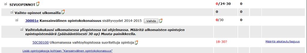 Tätä klikkaamalla pääsee suoraan ilmoittautumissivulle. Määritä aikataulu/laajuus painikkeesta voit suunnitella kurssin suoritusajankohdan.