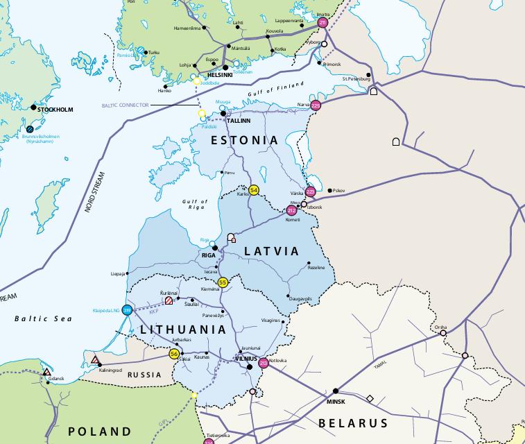 Balticconnector kaasuputki ja Baltian kaasuverkko Balticconnector (2020) EE-LV kompressoriasema (2020)