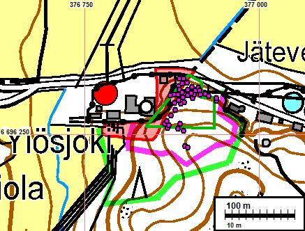 Koekuopat sinipun. pallo. Suunniteltu laajennusalue tumman vihr.