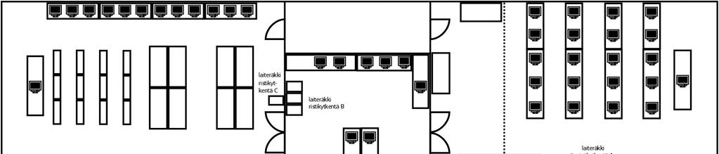 10 KUVA 2. Suunnitelma. 2.2.3 Kaapelointi Projektitilaan päätettiin rakentaa 14 työpistettä ja kullekin työpisteelle neljä tietoverkkopistorasiaa sekä neljä sähköpistorasiaa.