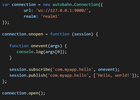 6 Kuva 2. Koodiesimerkki yhteyden muodostamisesta. Koska Autobahnilta löytyy toteutus usealle eri alustalle, sama koodi toimii näin myös palvelinpuolen toteutuksessa. [6] 2.5 Node.js Node.