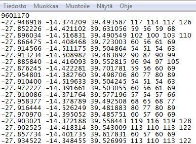 17 4.2 Pistepilvien tiedostomuotoja Käsittelyohjelmien tiedostomuotoja on paljon, yleisimpiä tiedostomuotoja ovat esimerkiksi XYZ File, SVY File, PTS File ja PTX File.