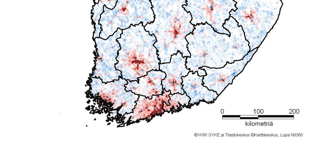 Väestön kehitys 2000-2009 Metropolialueen ja suurten kaupunkiseutujen kasvu heijastuu yhä laajemmalle alueelle