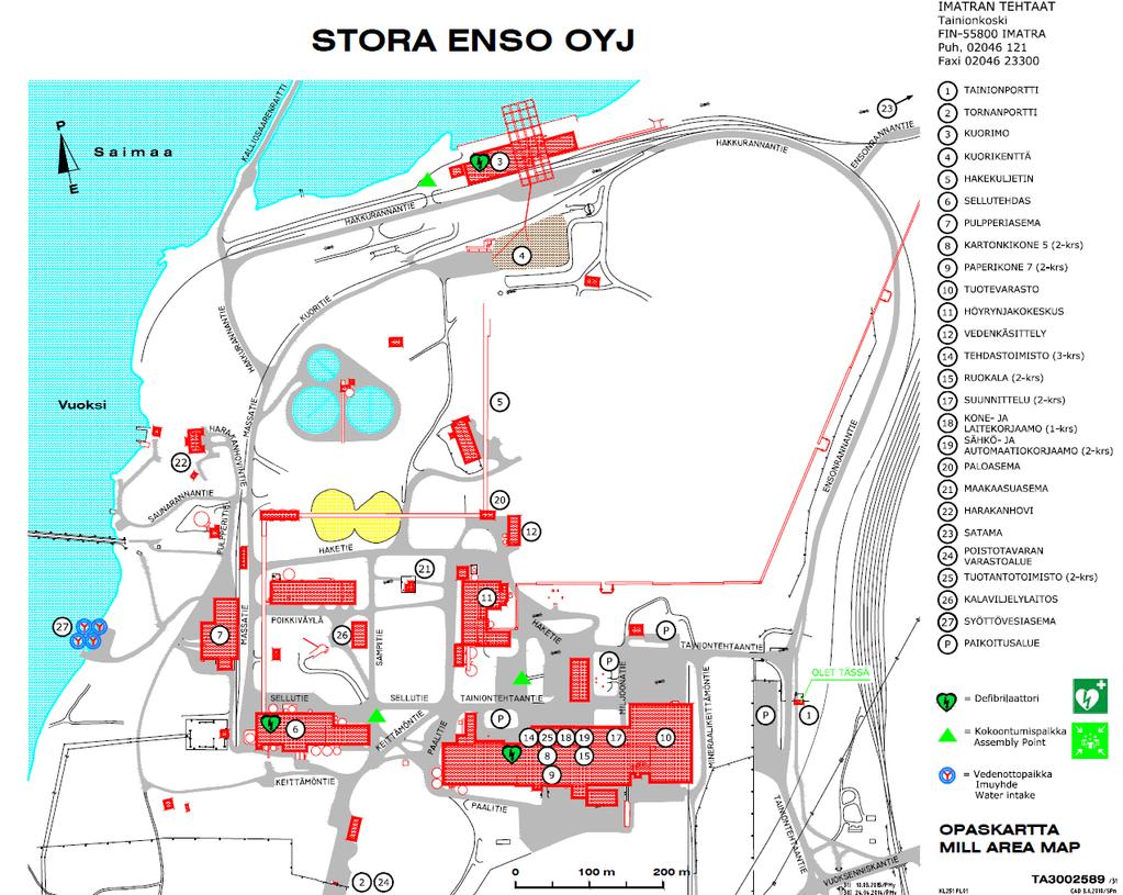 15 Kuva 2.2 Stora Enso Oyj:n Tainionkosken tehdasalueen opaskartta selitteineen.