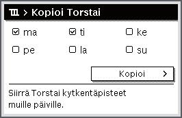 Uusi ajanjakso esitetään harmaana aikaohjelman pylväsdiagrammissa. Paina valitsinta. Säätökeskus toimii nyt uusien asetusten mukaan.