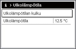 Järjestelmän tietojen noutaminen Käyttö Ulkolämpötilan kehityksen näyttäminen Avaa tietovalikko painamalla info-painiketta aktiivisessa lähtötilassa.