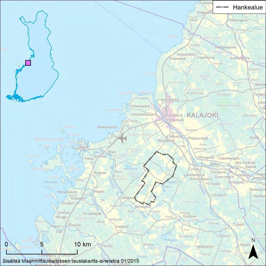 1 TAUSTA Winda Power Oy suunnittelee maksimissaan 20 voimalayksikön tuulipuistoa Kalajoella sijaitsevalle Läntisten alueelle. Hankealue sijaitsee n. 5 km Kalajoen keskustan eteläpuolella (Kuva 1-1).