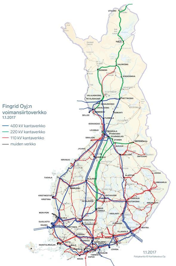 KUVA 3. Suomen kantaverkko vuonna 2017 (7) Suomen kantaverkon omistaa Fingrid Oyj.