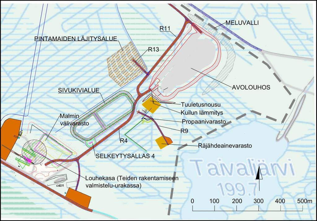 YMPÄRISTÖVAIKUTUSTEN ARVIOINTIOHJELMA 8 / 1 Kuva 3-5. Sivukiven ja marginaalimalmin varastoalue.