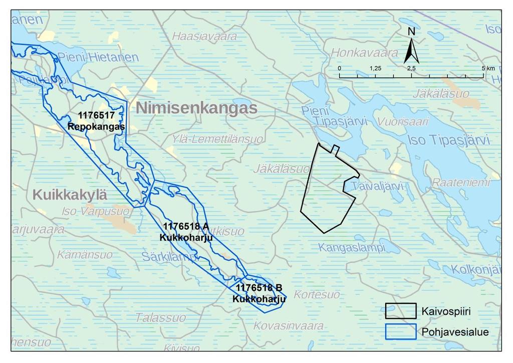 YMPÄRISTÖVAIKUTUSTEN ARVIOINTIOHJELMA 26 / 1 7.2.2 Pohjavesi Kaivos ei sijaitse pohjavesialueella.