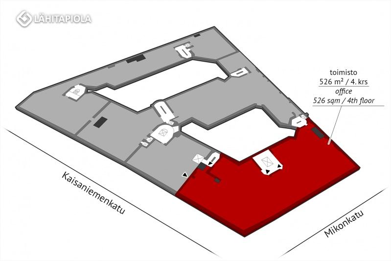 Toimisto 526 m² / 4. krs. Vuokrattavana ihana, juuri remontoitu 4. kerroksen moderni kombitila, josta näkymät avautuvat Rautatientorille ja Ateneumiin.