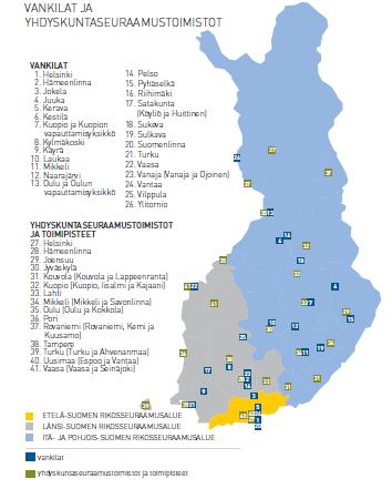 10 Kuvio 1. Rikosseuraamusalueet, vankilat ja yhdyskuntaseuraamustoimistot Lähde: http://www.rikosseuraamus.