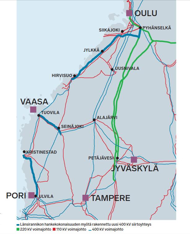 Uusi Rannikkolinja: Fingridin historian suurin investointi! Kokonaisinvestoinnit noin 260 miljoonaa euroa Mahdollistetaan Pohjois-Suomen sähkön ylijäämän siirto sähköstä alijäämäiselle Etelä-Suomelle.