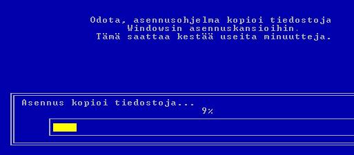 Aseman tarkistaminen ja tiedostojen siirto sille Tämän jälkeen asennusohjelma tarkistaa asemat