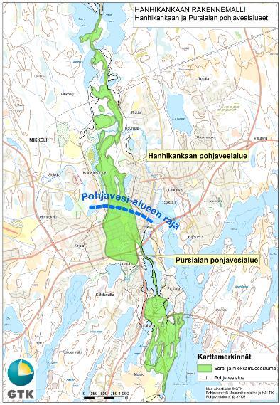 Hanhikankaan ja Pursialan pohjavesialueet pohjavesialue luokituksessa pohjavesialueiden raja on