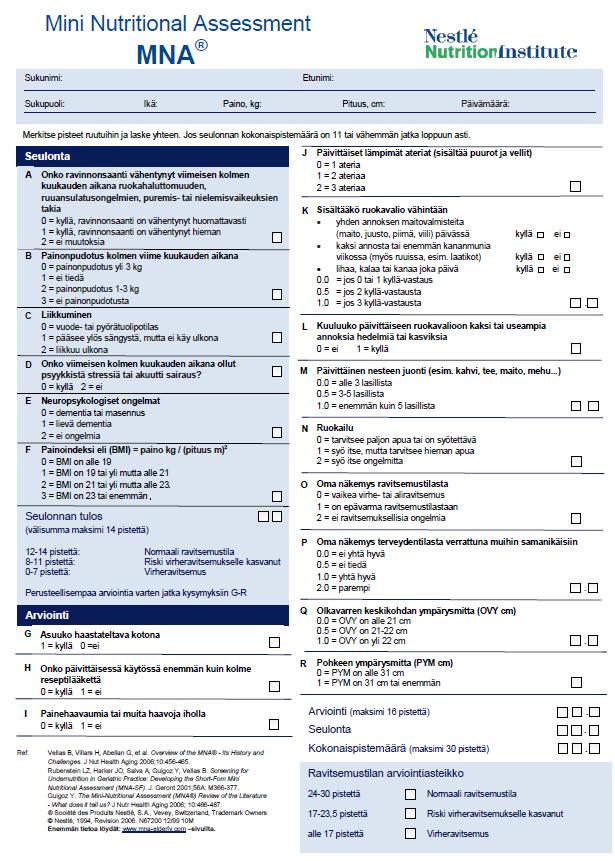 Liite 3 MNA-Mini Nutritional Assessment (Nestlé, Nutrition nstitute.