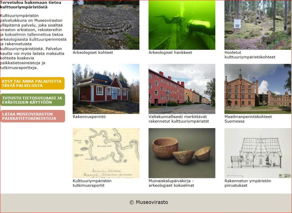 Käytettävissä oleva tieto: Kulttuuriympäristön palveluikkuna (www.