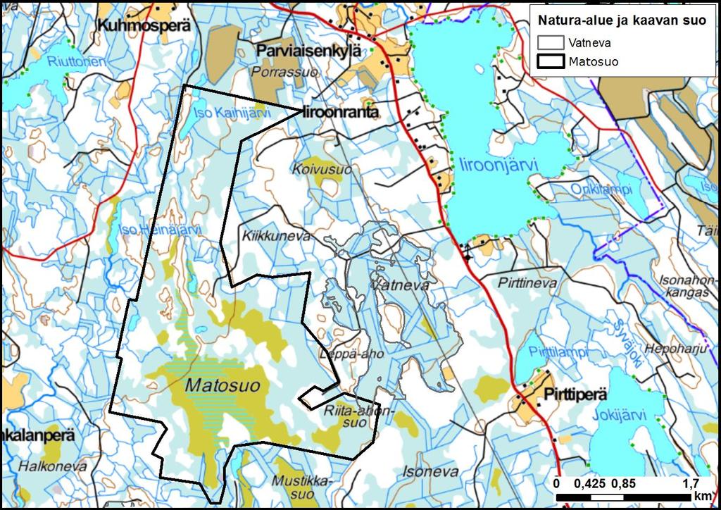 7. Vatnevan turvetuotantoalue Vatneva sijaitsee Matosuon Natura-alueen itäpuolella suojelualueen välittömässä läheisyydessä.