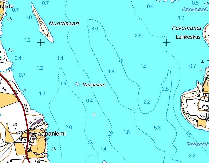 Nuottisaaren ja Kaislakarin alue ja Leirikeskuksen puoli on matalaa,