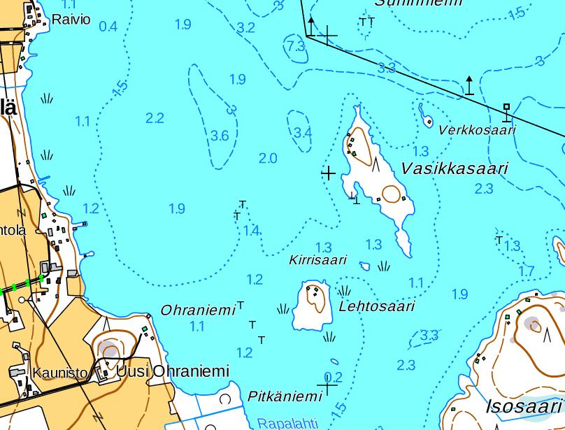 Venereitin länsipuolinen alue Vasikkasaaren korkeudella on