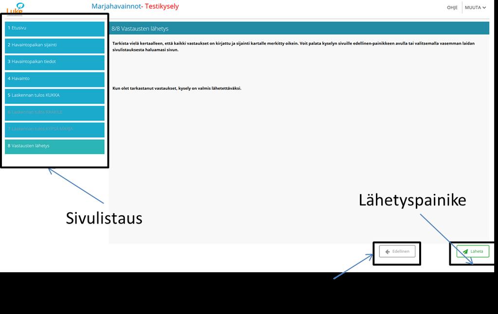 4.7. Tulosten lähettäminen Tällä sivulla lähetetään tulokset Luonnonvarakeskukselle.