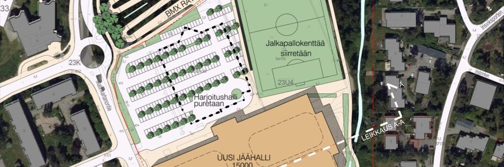Havainnekuva Espoon kaupunki, leikkaus- ja massamallikuvat Ark.tsto Pentti Värälä Oy, 05/2017.