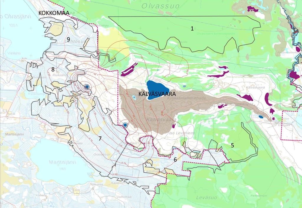 FCG SUUNNITTELU JA TEKNIIKKA OY 23 (39) Olvassuon eteläosan aapasoilla välipintaisen suon trofiataso saattaa karuuntua, mikäli ravinteita tuova pohjavedenpurkauma ja virtaus pitkällä ajalla vähenevät